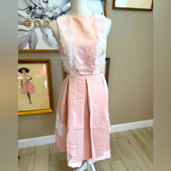 NWT! ENGLISH FACTORY Nude Pink Pleated Lace Sundress - Picture 1 of 9